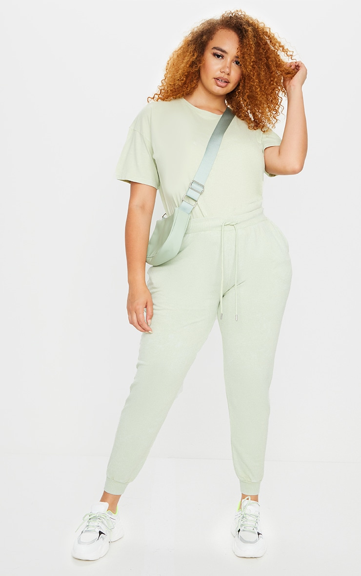 Plus Sage Green Acid Wash Joggers