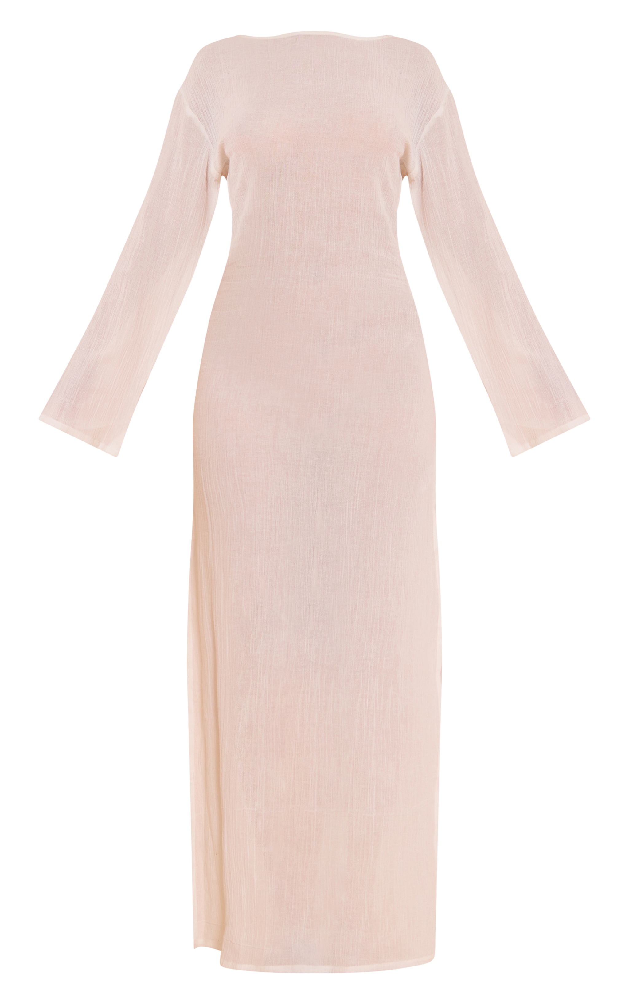 White Textured Long Sleeve Maxi Dress image 5
