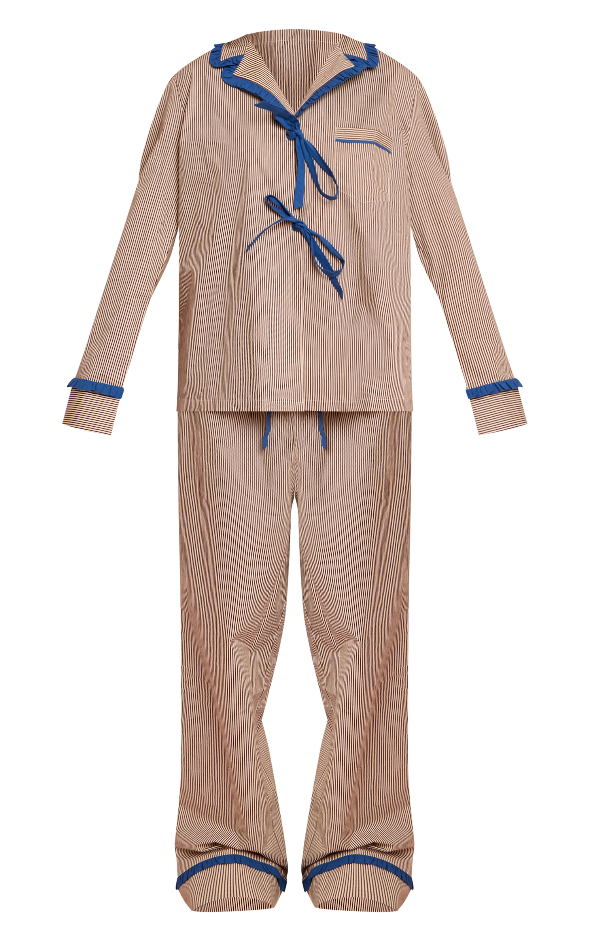 Ensemble de pyjama large marron à rayures et détails noués contrastants image 5