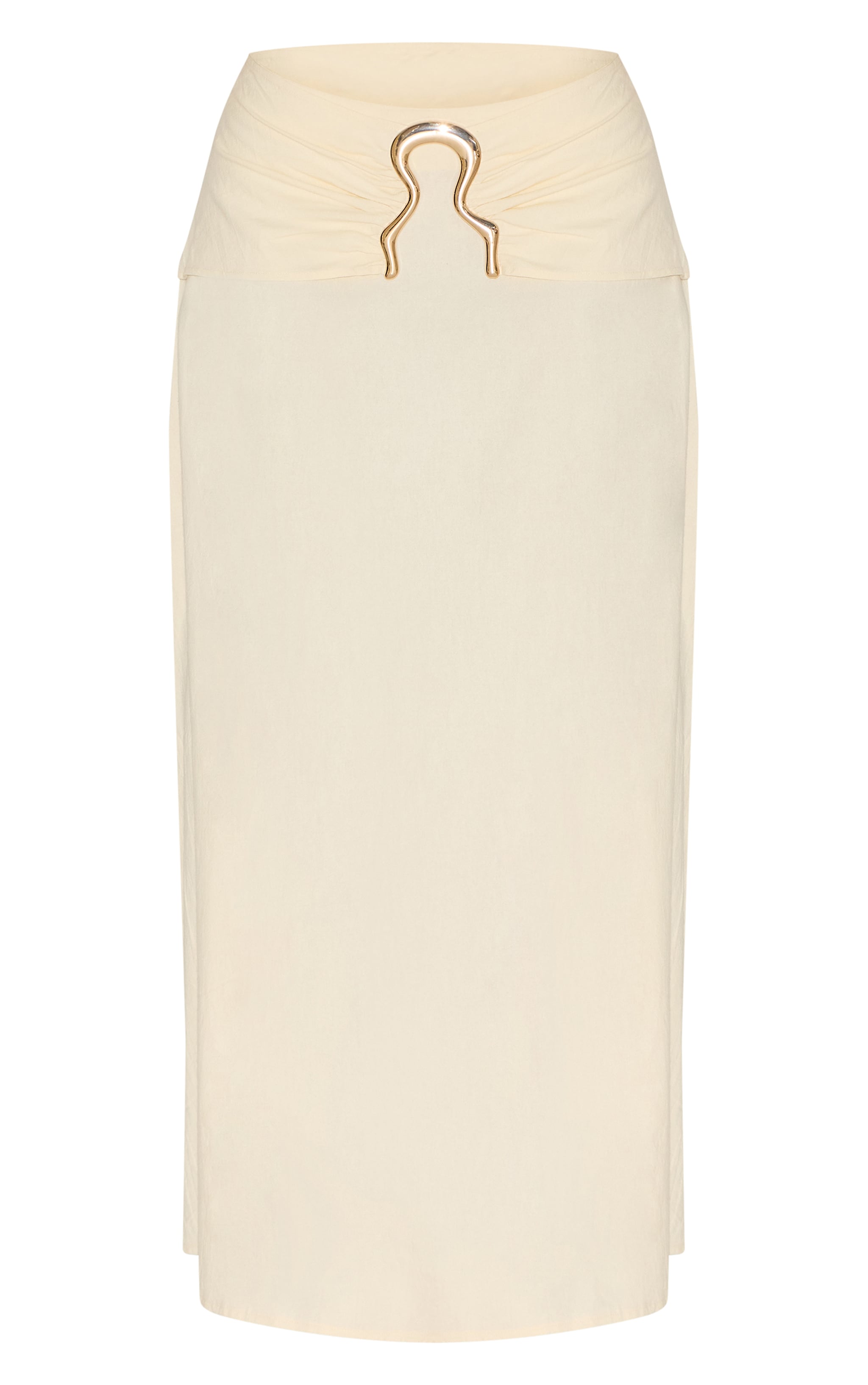 Shape Cream Linen Look Fold Gold Wave Trim Maxi Skirt image 5