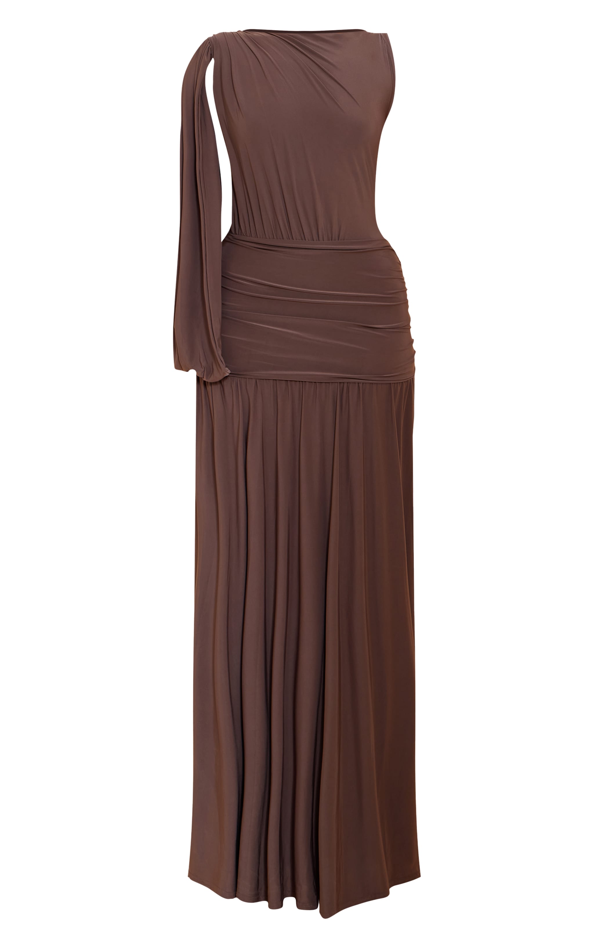 Mushroom Double Layer Slinky Ruched One Shoulder Maxi Dress image 5