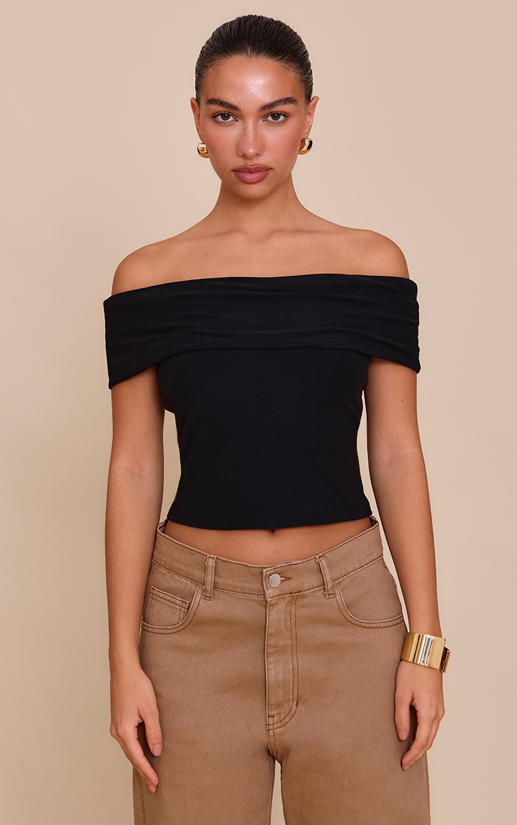 Black Soft Touch Bardot Long Top image 4