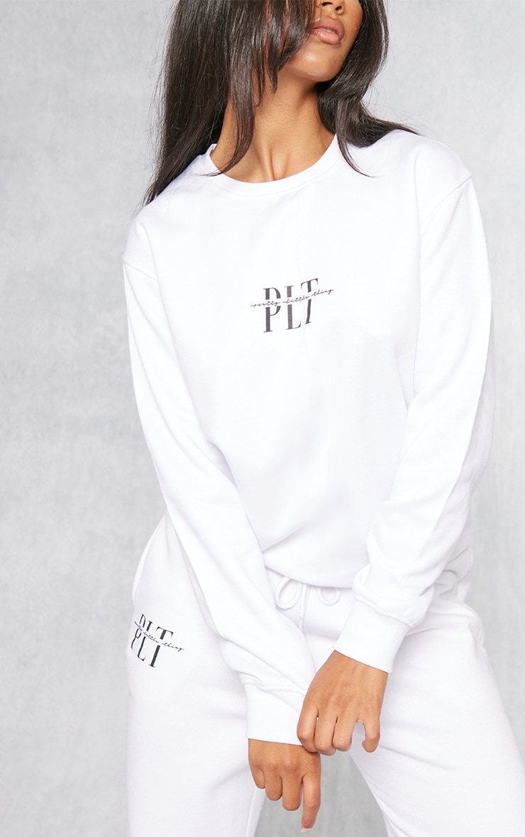 PRETTYLITTLETHING Logo White Slogan Print Joggers image 4