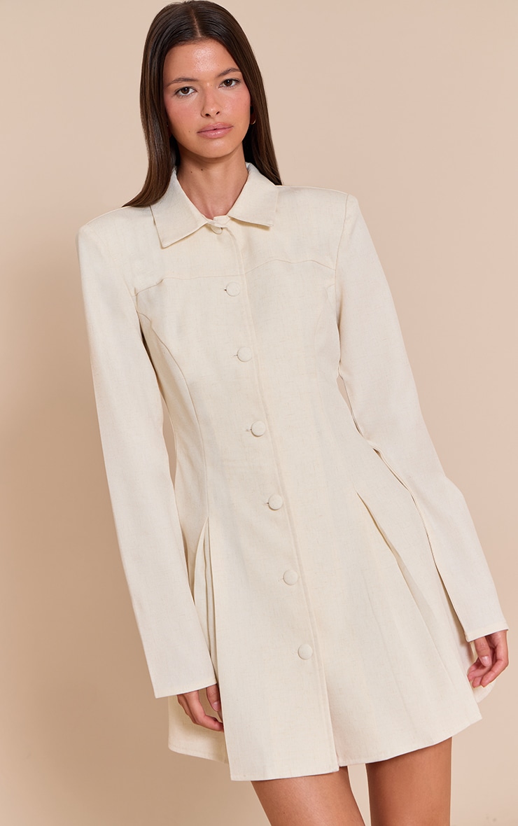 Cream Button Up Pleated Shirt Dress image 1