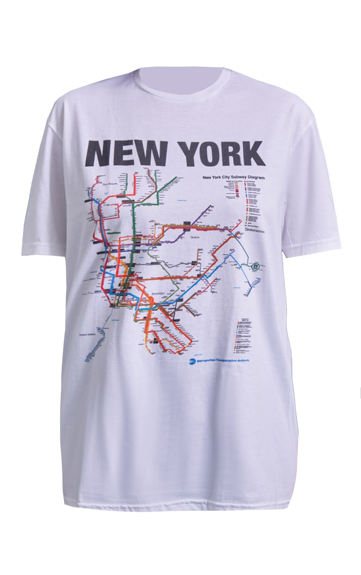 White New York Subway Printed T Shirt image 5