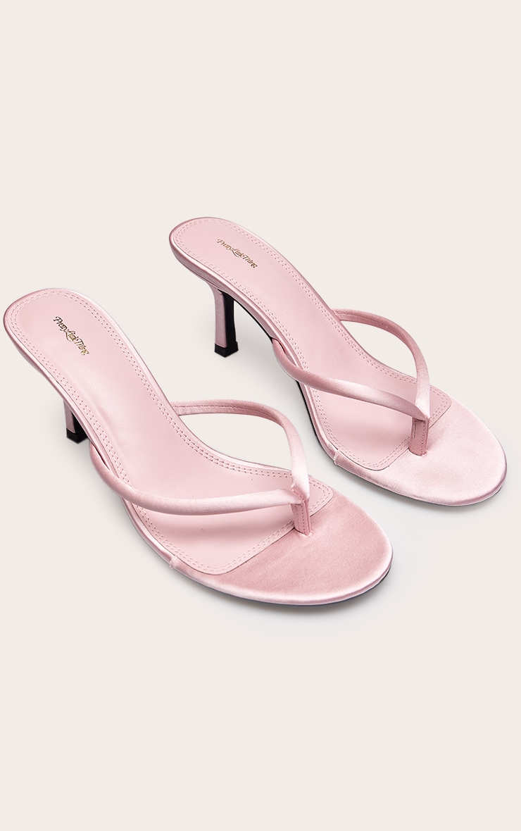 Dusty Pink Satin Toe Thong Heeled Mules image 3