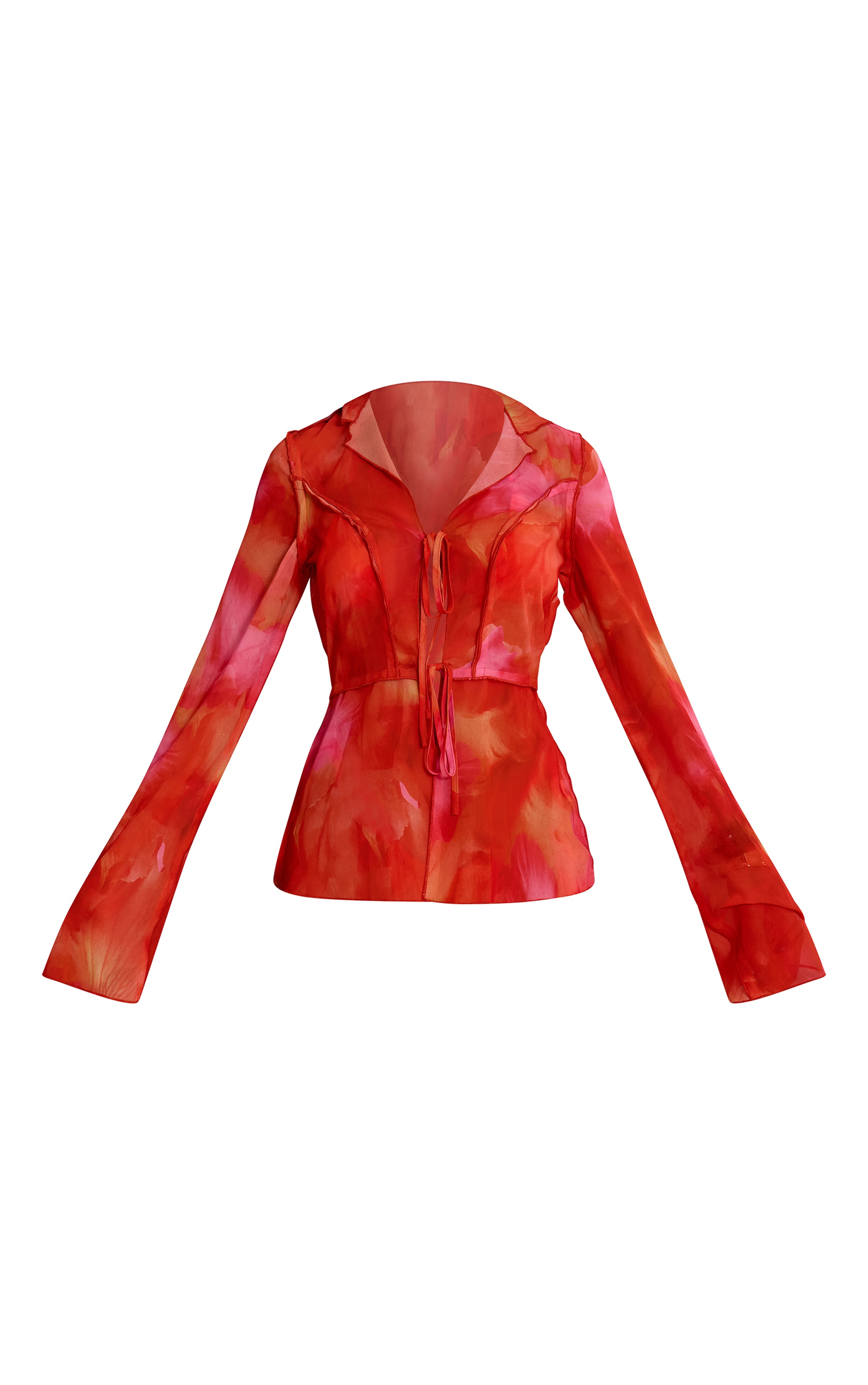 Orange Ombre Print Long Sleeve Tie Front Beach Shirt image 5