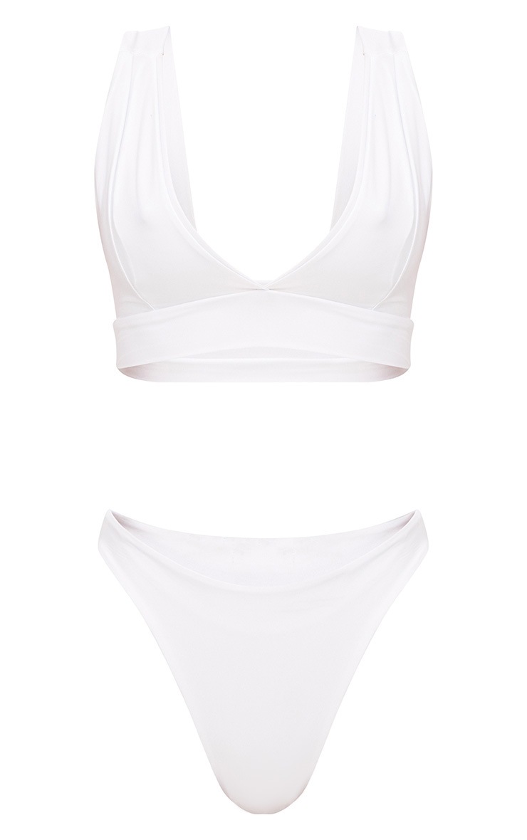 White Plunge High Rise Bikini Set Swimwear PrettyLittleThing USA