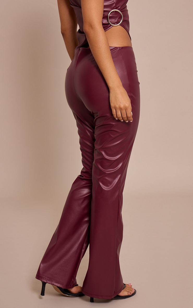 Petite Wine Faux Leather Fitted Flared Pants image 3