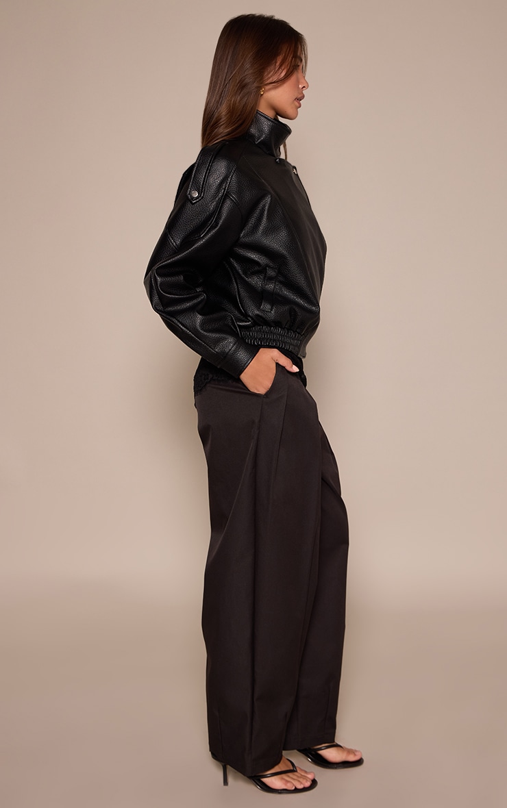 Black Woven Pleated Balloon Pants image 2