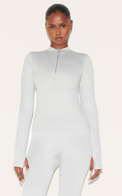 Veste ajustée gris clair sans coutures à quart de zip