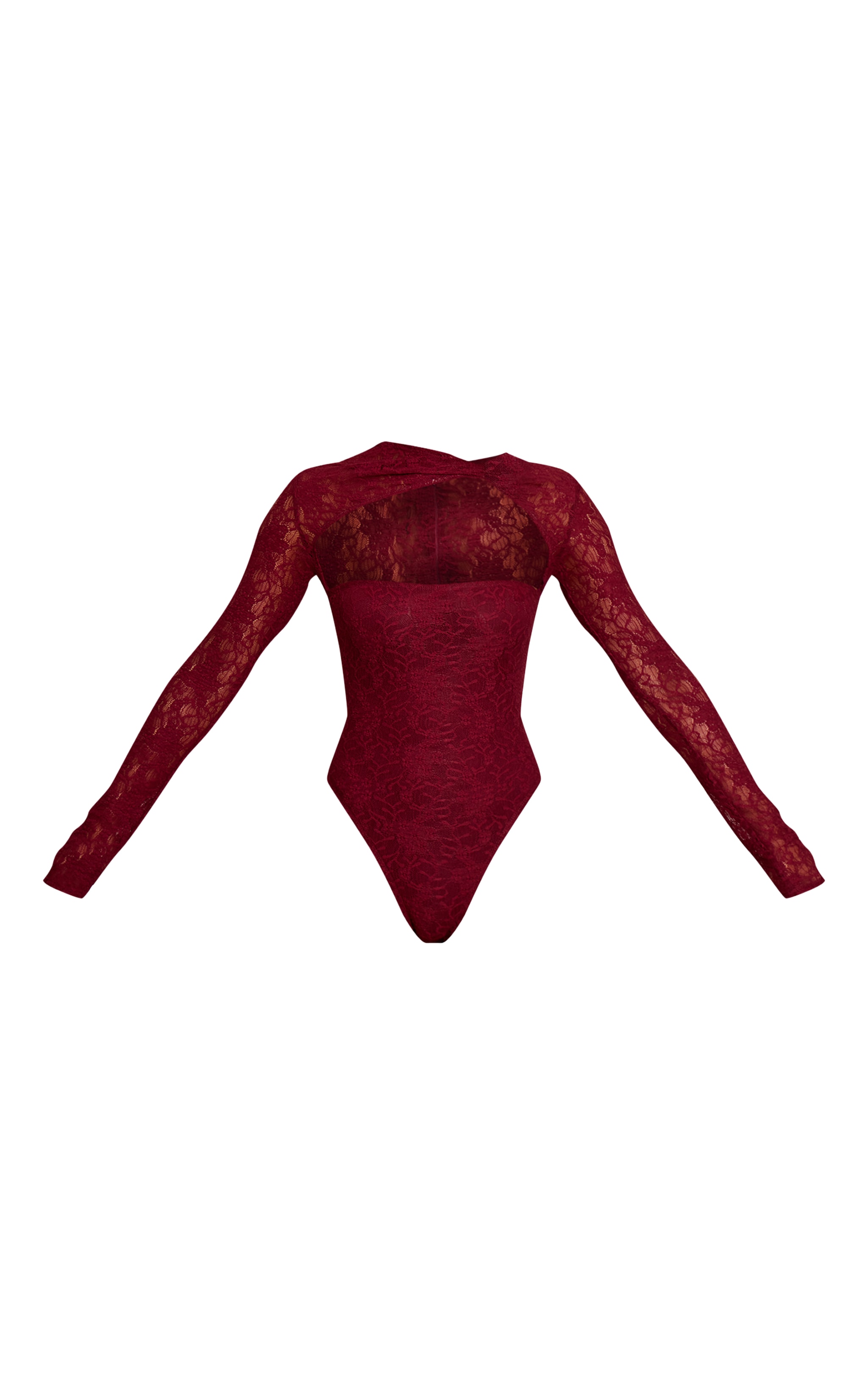 Body en dentelle rouge vin foncé à découpe asymétrique et manches longues image 5