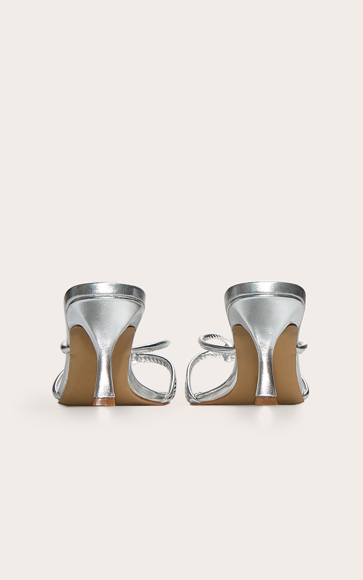 Silver Wide Fit Pu Square Toe Knotted Heel Mules image 3