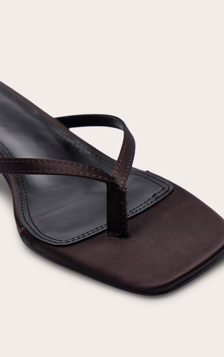 Chocolate Plum Satin Toe Thong Kitten Heel Mule image 5
