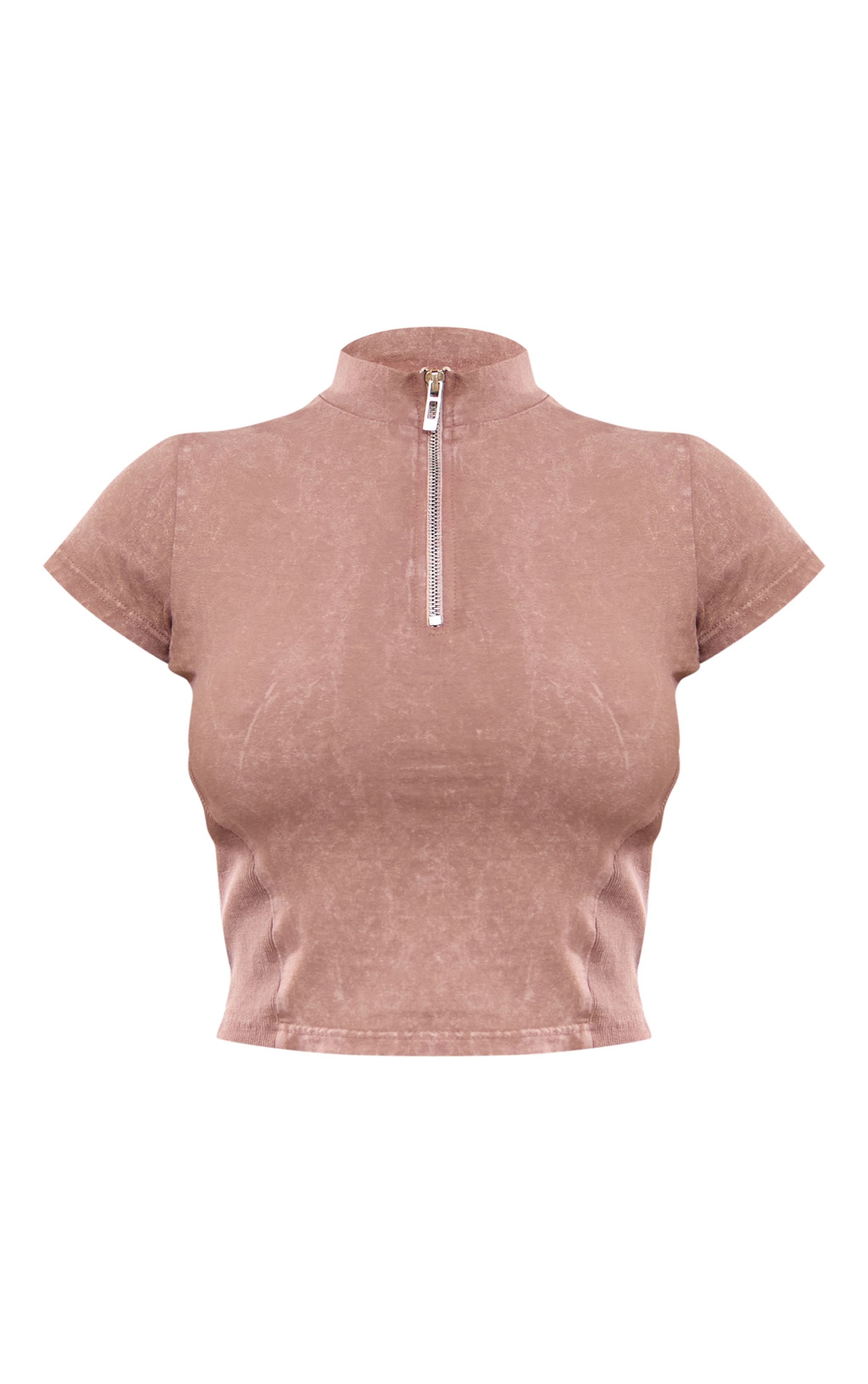 Taupe Washed Zip Up Rib Panel Top image 5