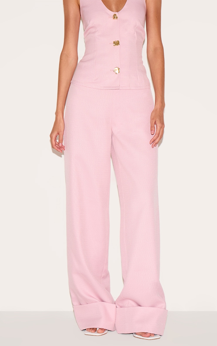 Pale Rose Textured Woven Wide Leg Pant image 2
