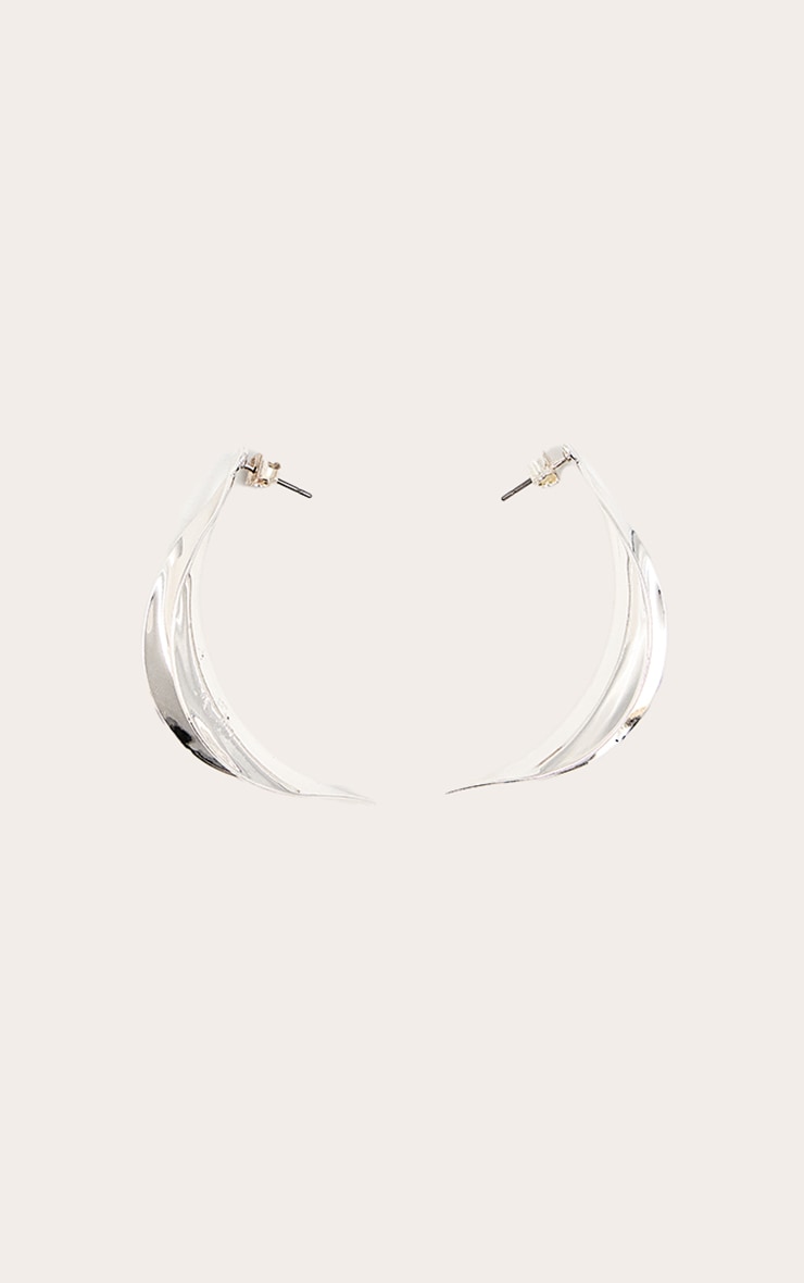Boucles d'oreilles arrondies lisses argentées en forme de feuilles image 2