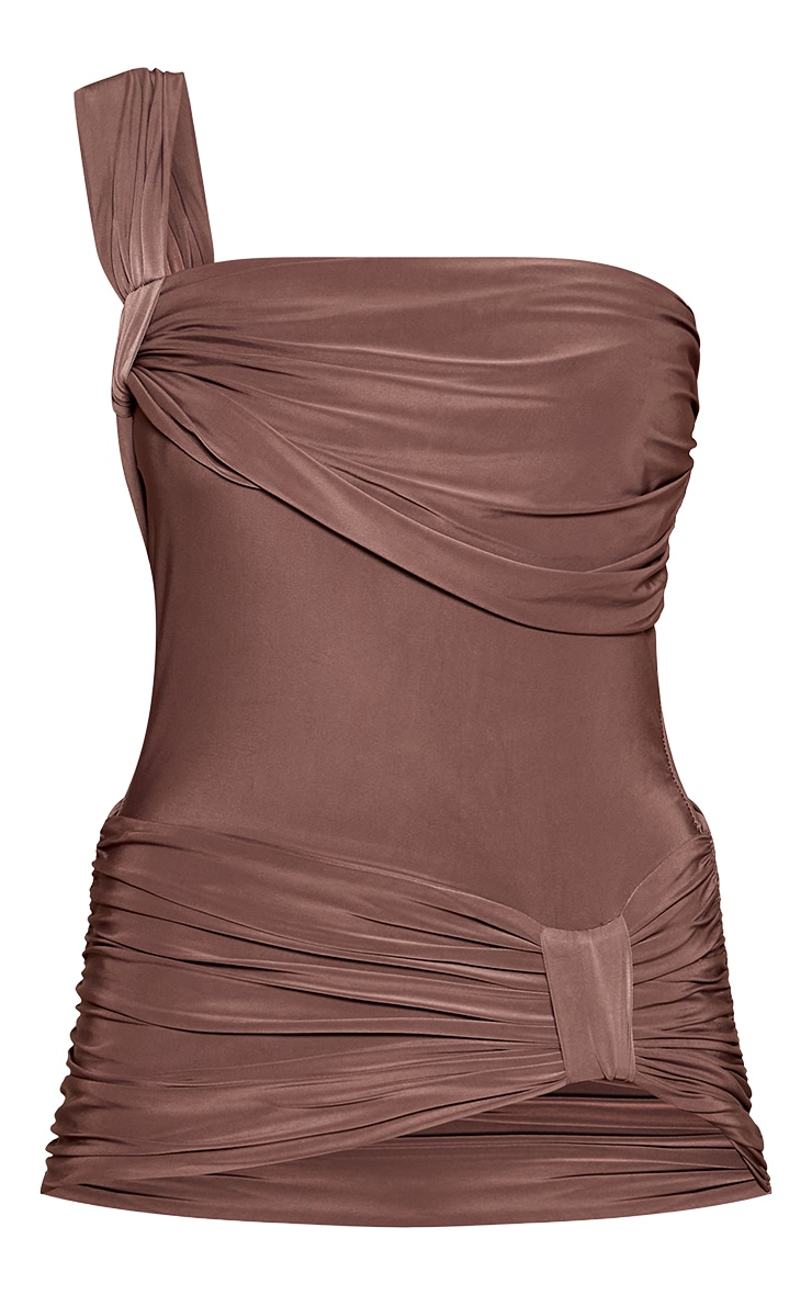 Taupe Slinky Strap Detail Asymmetric Top  image 5