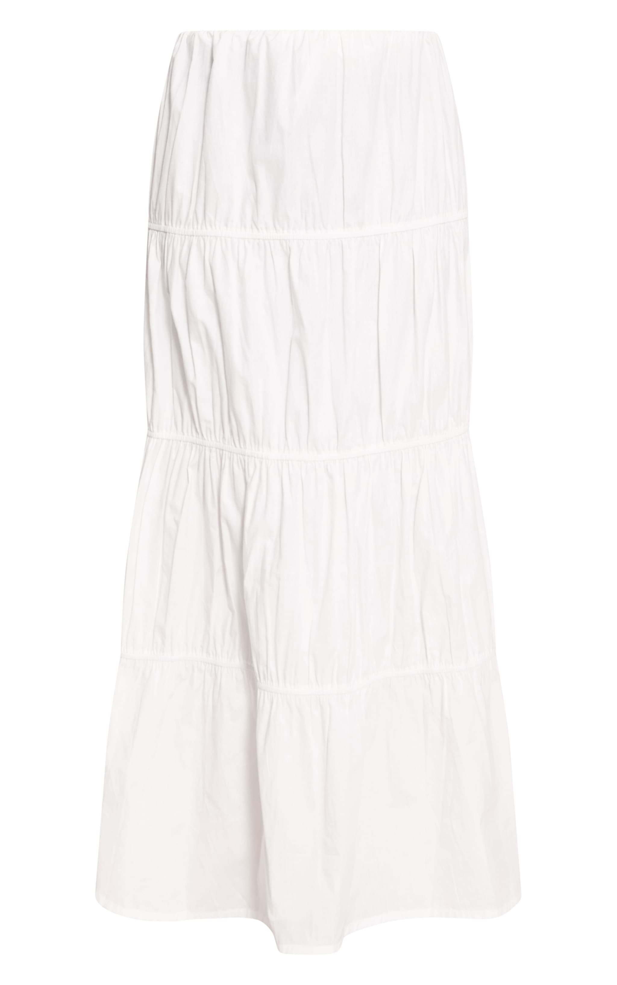 White Cotton Poplin Drawstring Tired Floaty Maxi Skirt image 5