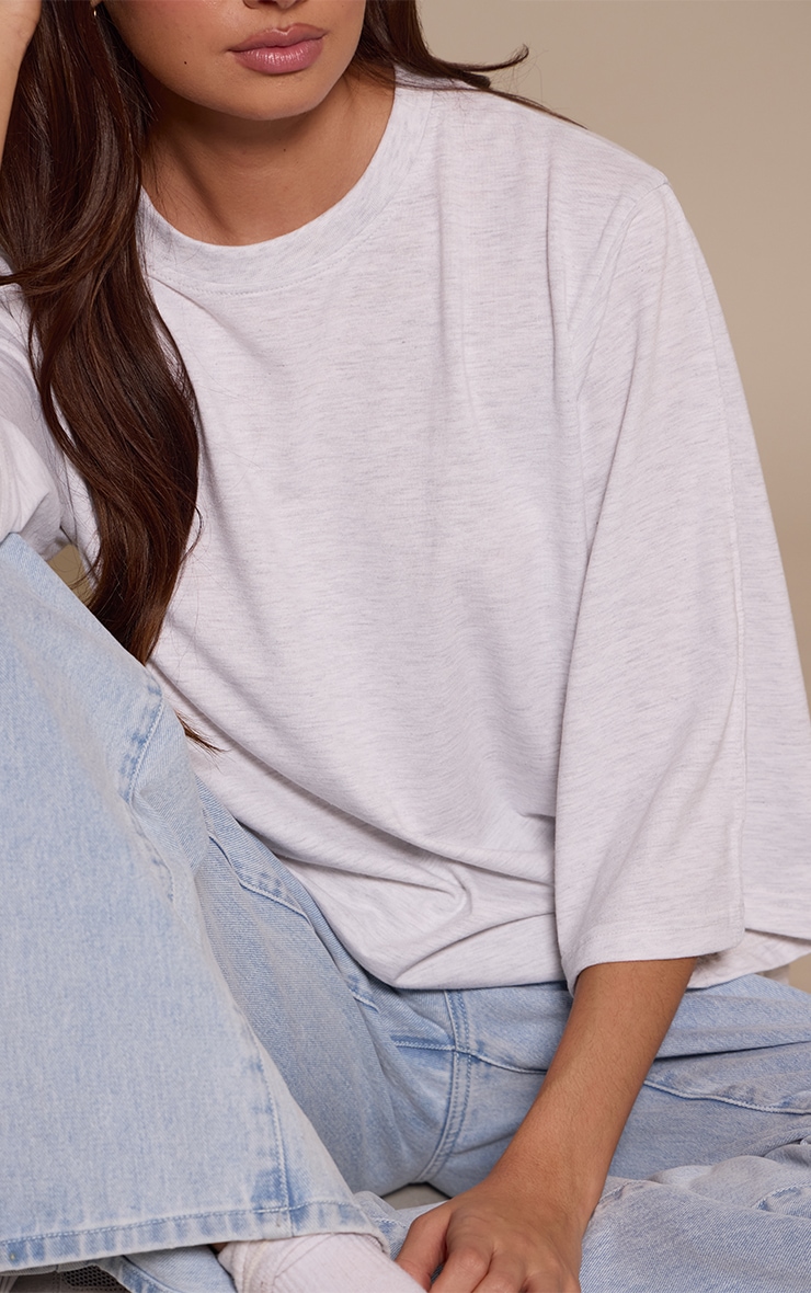 Grey Marl Cotton Oversized Extreme Sleeve Detail T-Shirt  image 4