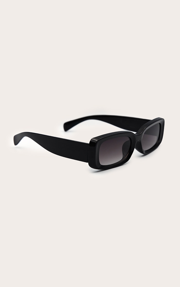 Black Rectangular Slim Frame Sunglasses image 2