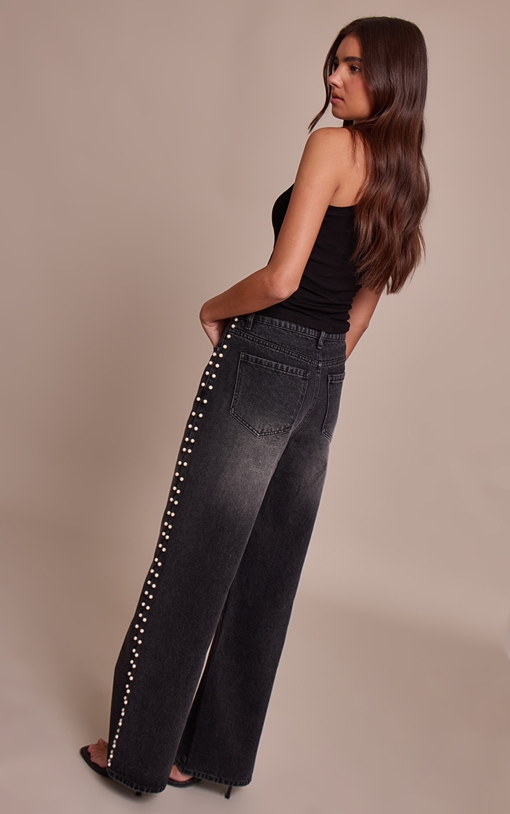 Washed Black Pearl Embellishment Jeans image 3