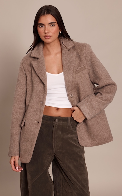 Blazer oversize en effet laine brossé avoine