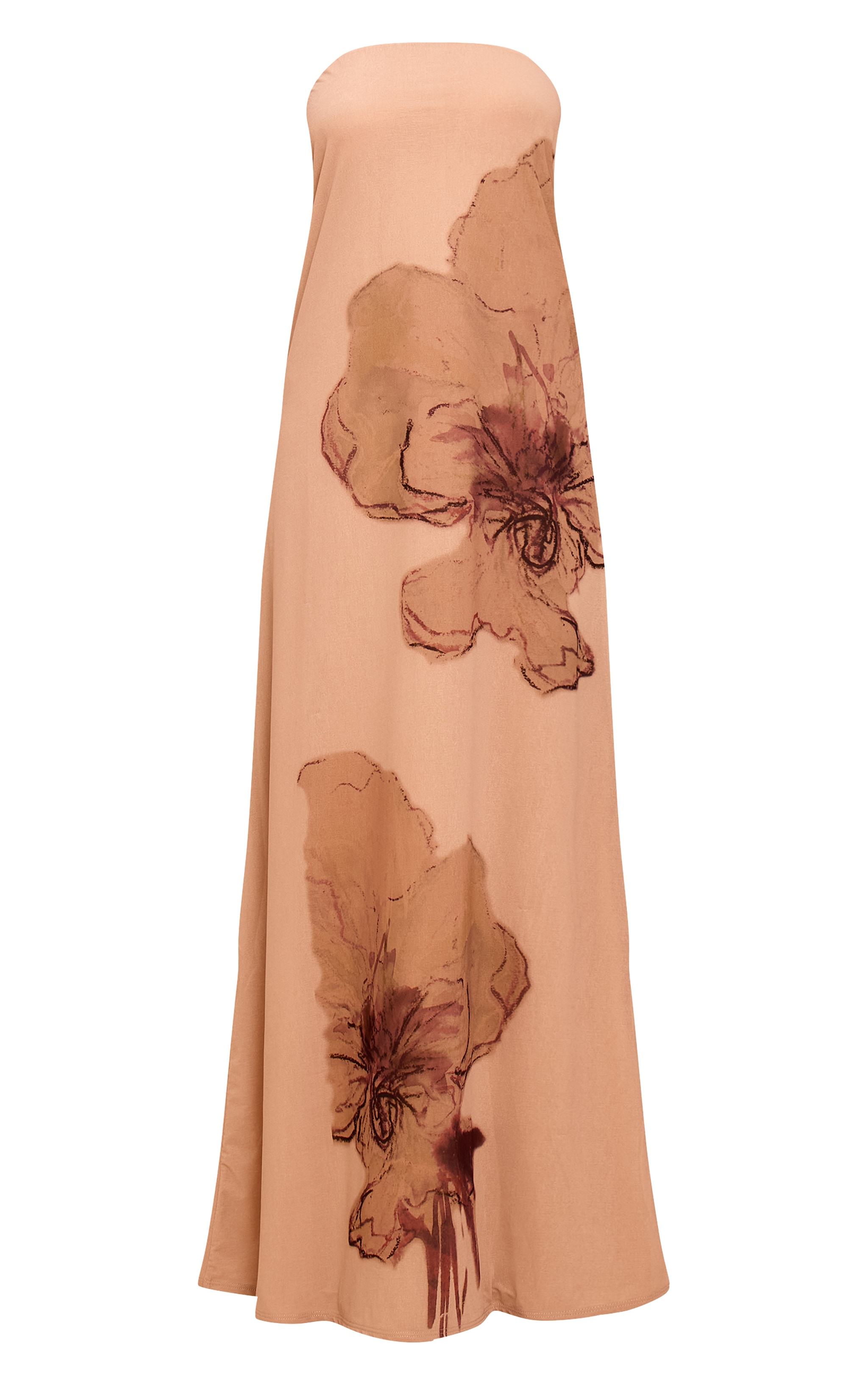 Beige Floral Printed Double Layered Bandeau Colum Dress image 5