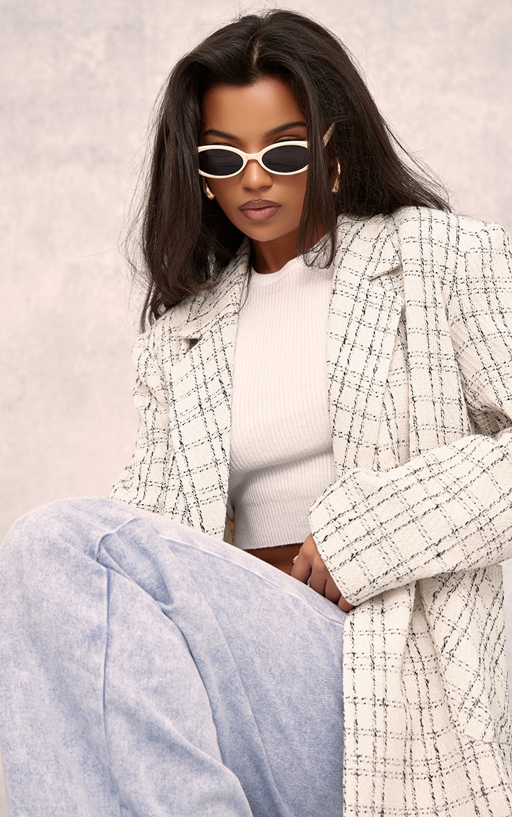 White Textured Check Blazer image 4