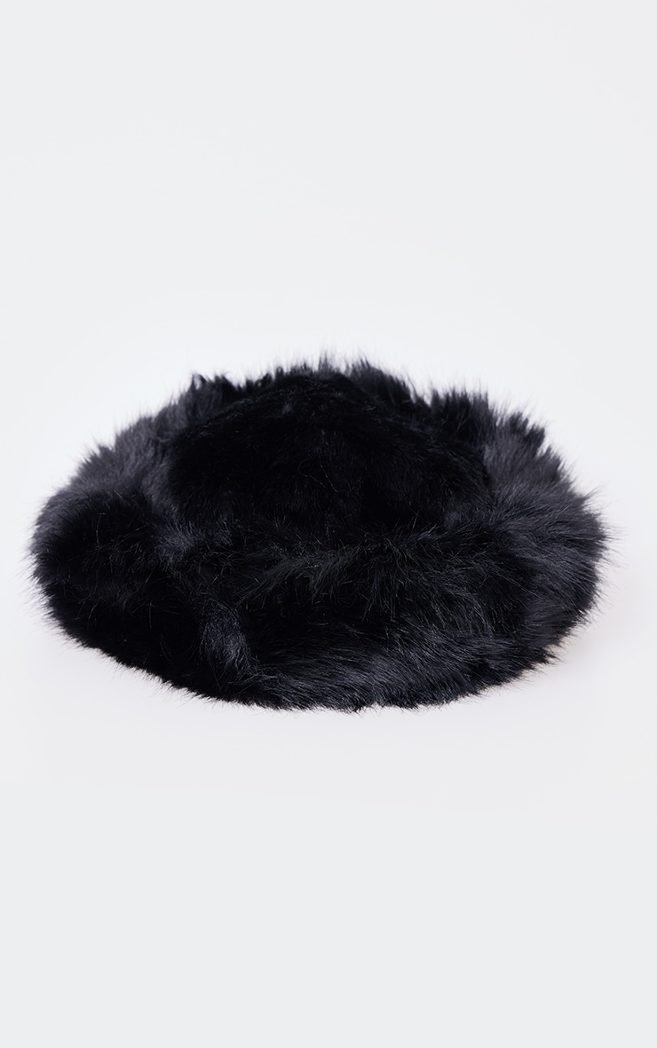  Black Faux Fur Fluffy Trim Bucket Hat image 2