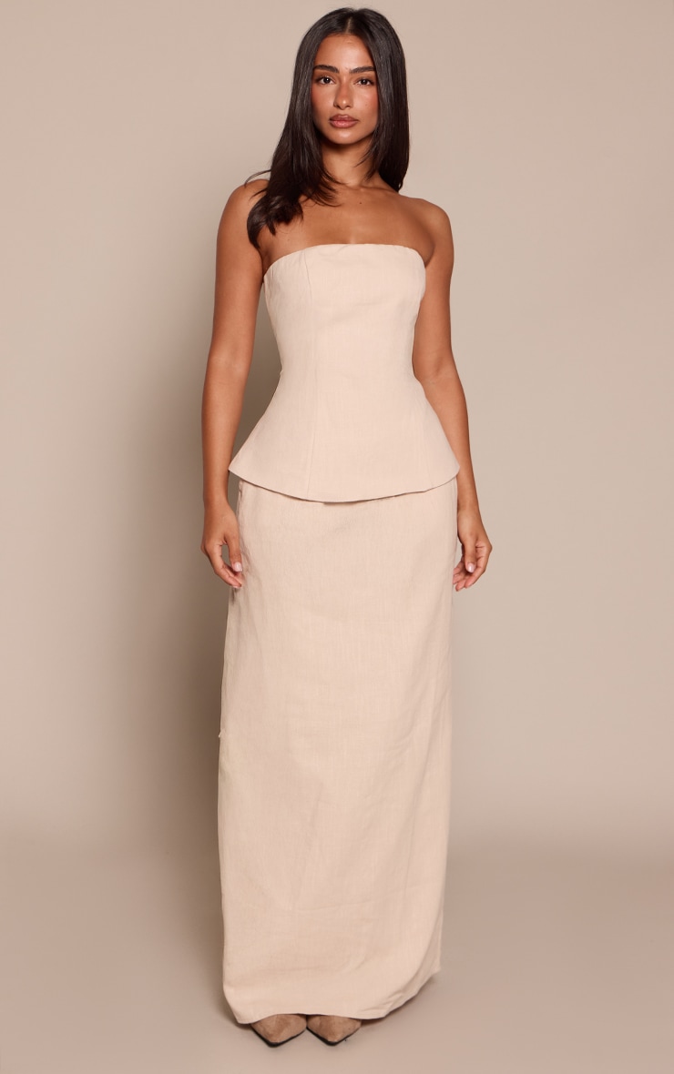 Petite Natural Premium Linen Look Drawstring Maxi Skirt image 1