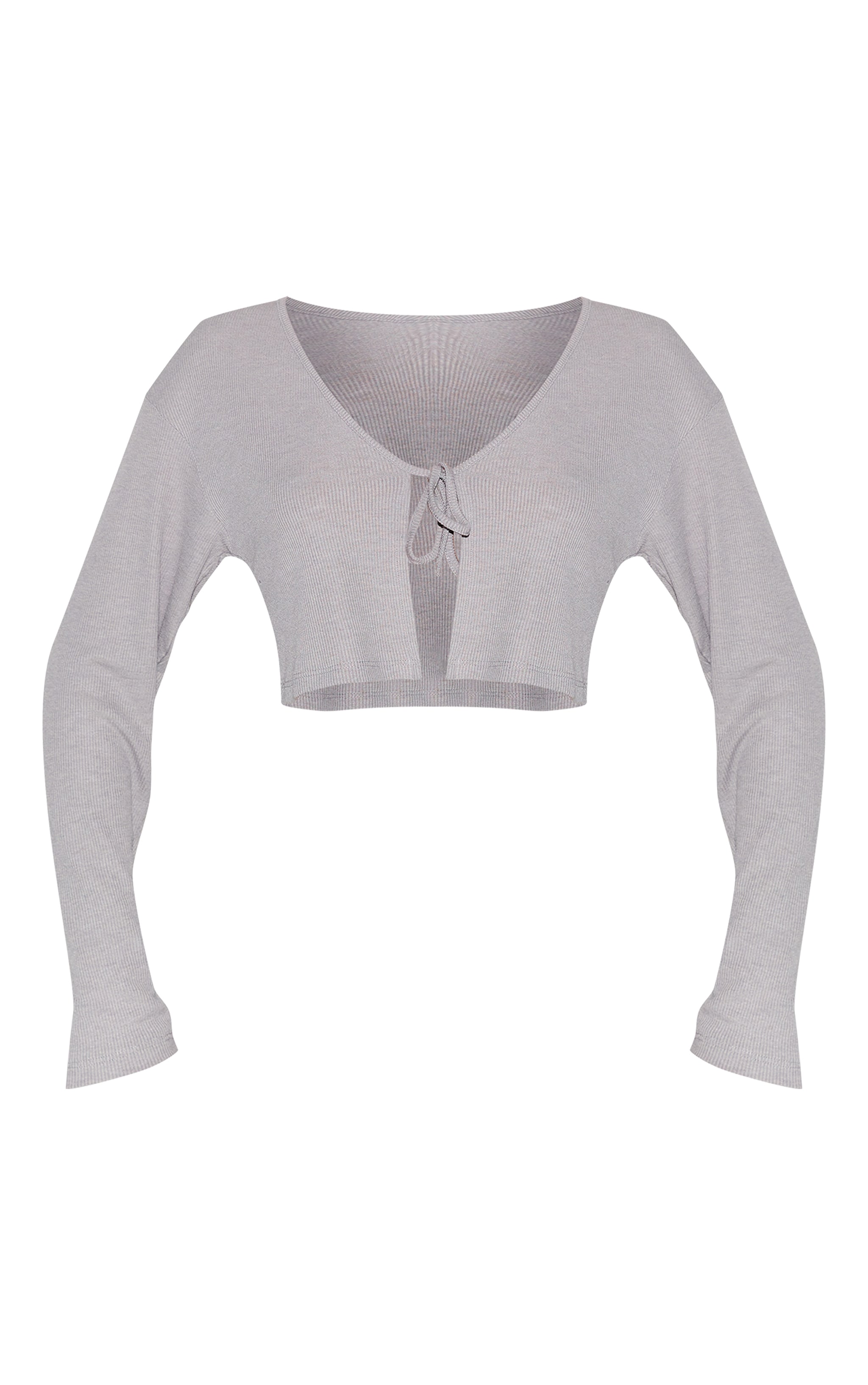 Top court gris cendré en maille tricot côtelée douce à nouer sur le devant image 5