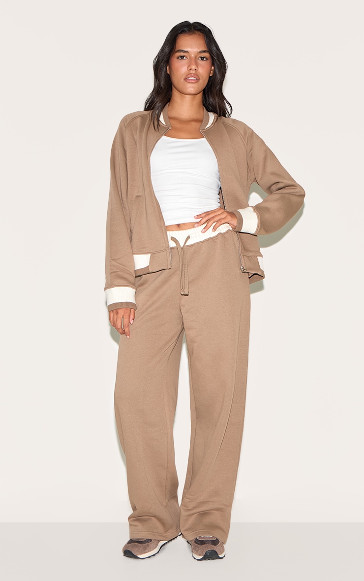 Taupe Contrast Seam Sweat Bomber Jacket image 3