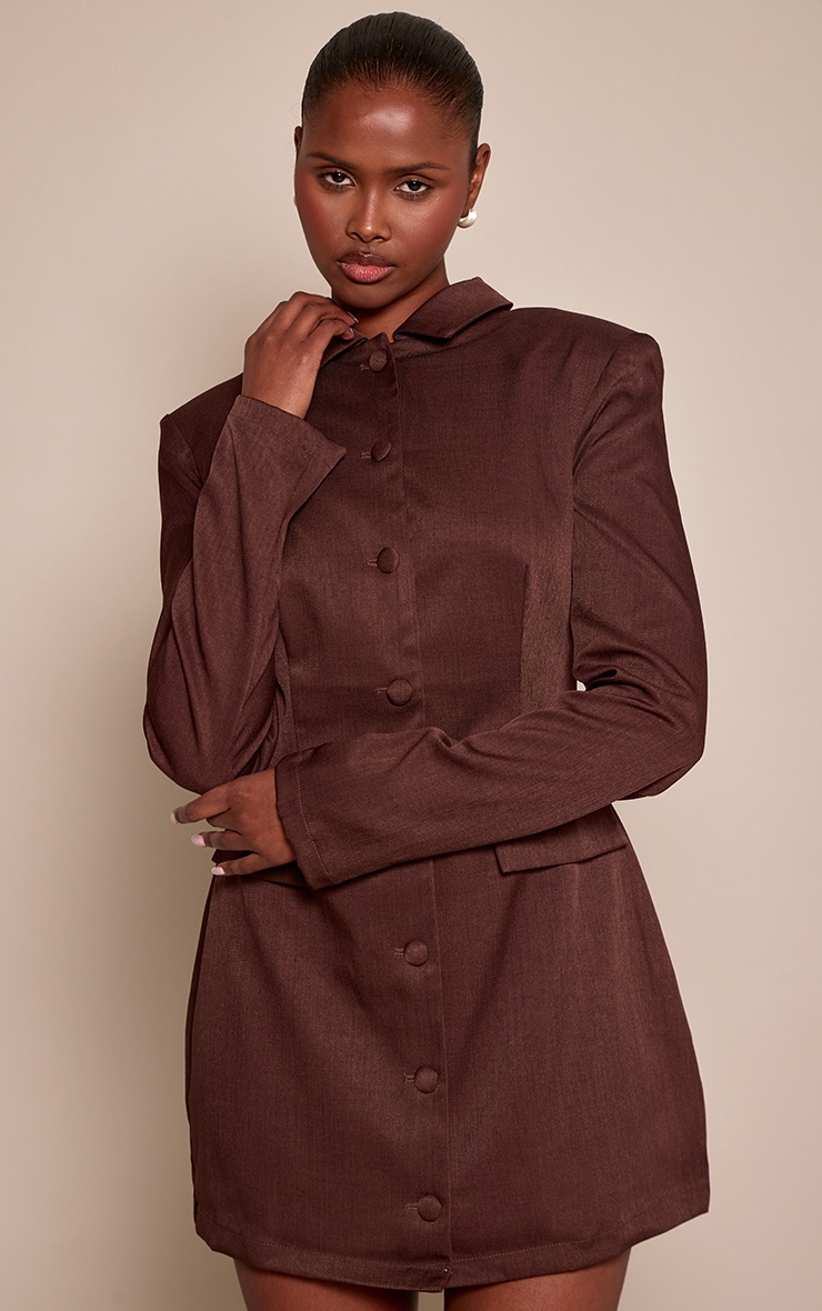 Chocolate Tailored Button Up Pocket Detail Mini Dress