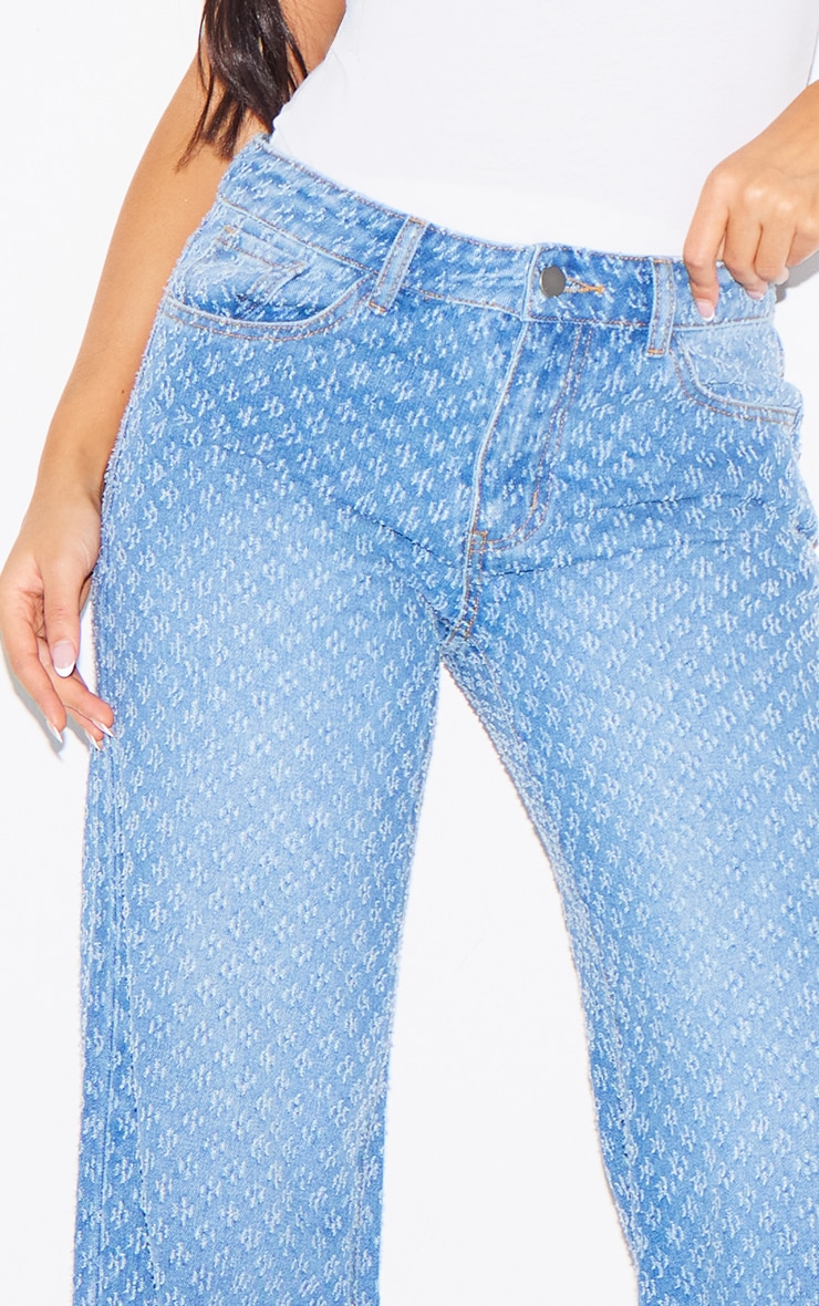 Petite Blue Textured Straight Leg Jeans image 4