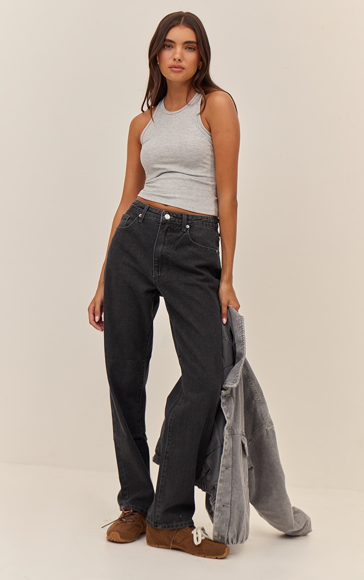 Grey Soft Rib Racer Neck Vest Top image 3