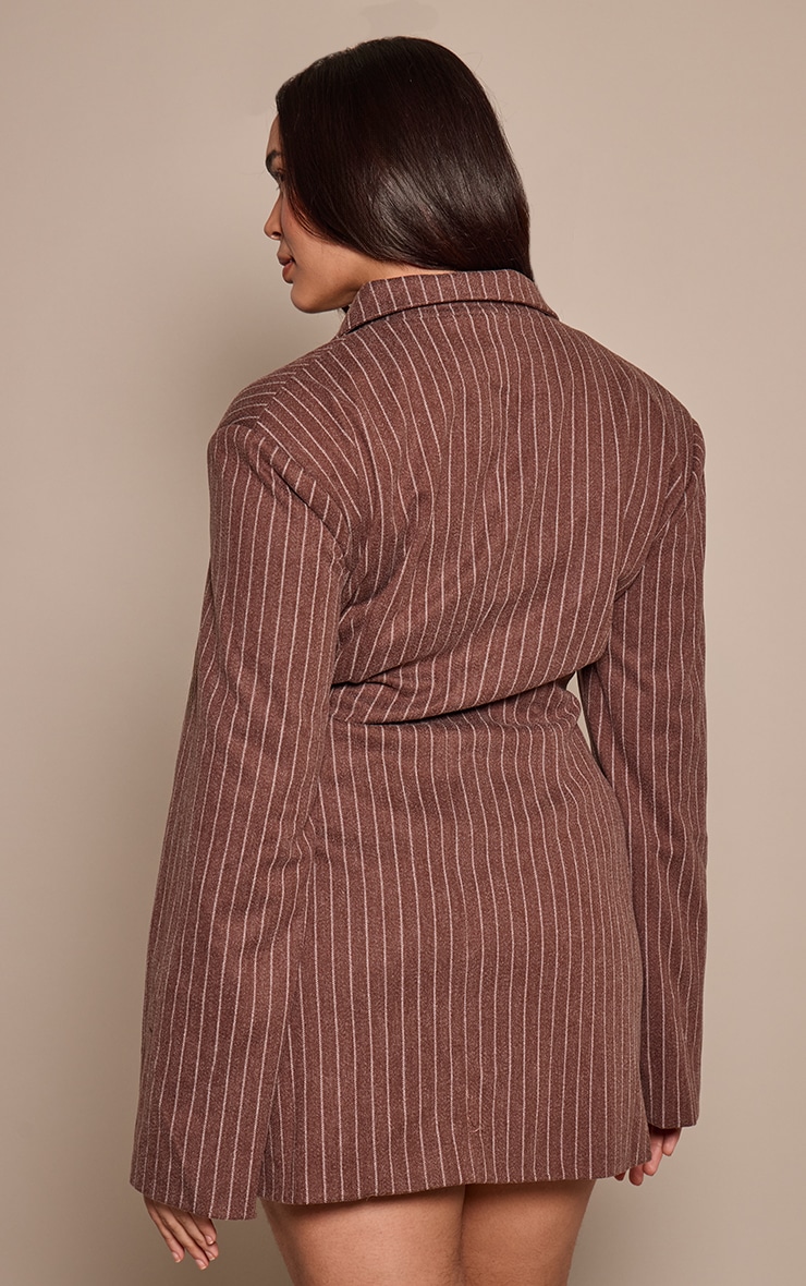 Plus Chocolate Pinstripe Brushed Long Sleeve Blazer Dress image 2