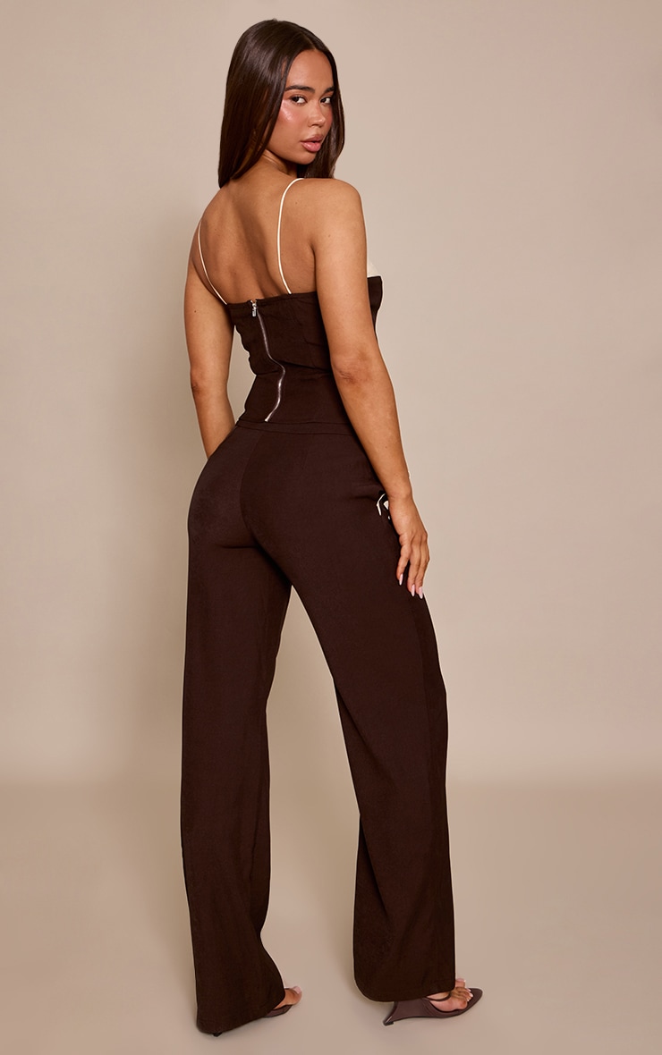 Dark Brown Woven Tailored Wide Leg Pant image 3