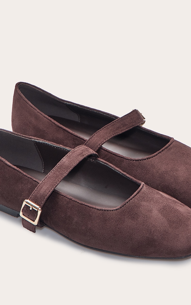 Chocolate Faux Suede Square Toe Buckle Ballet Flats image 5