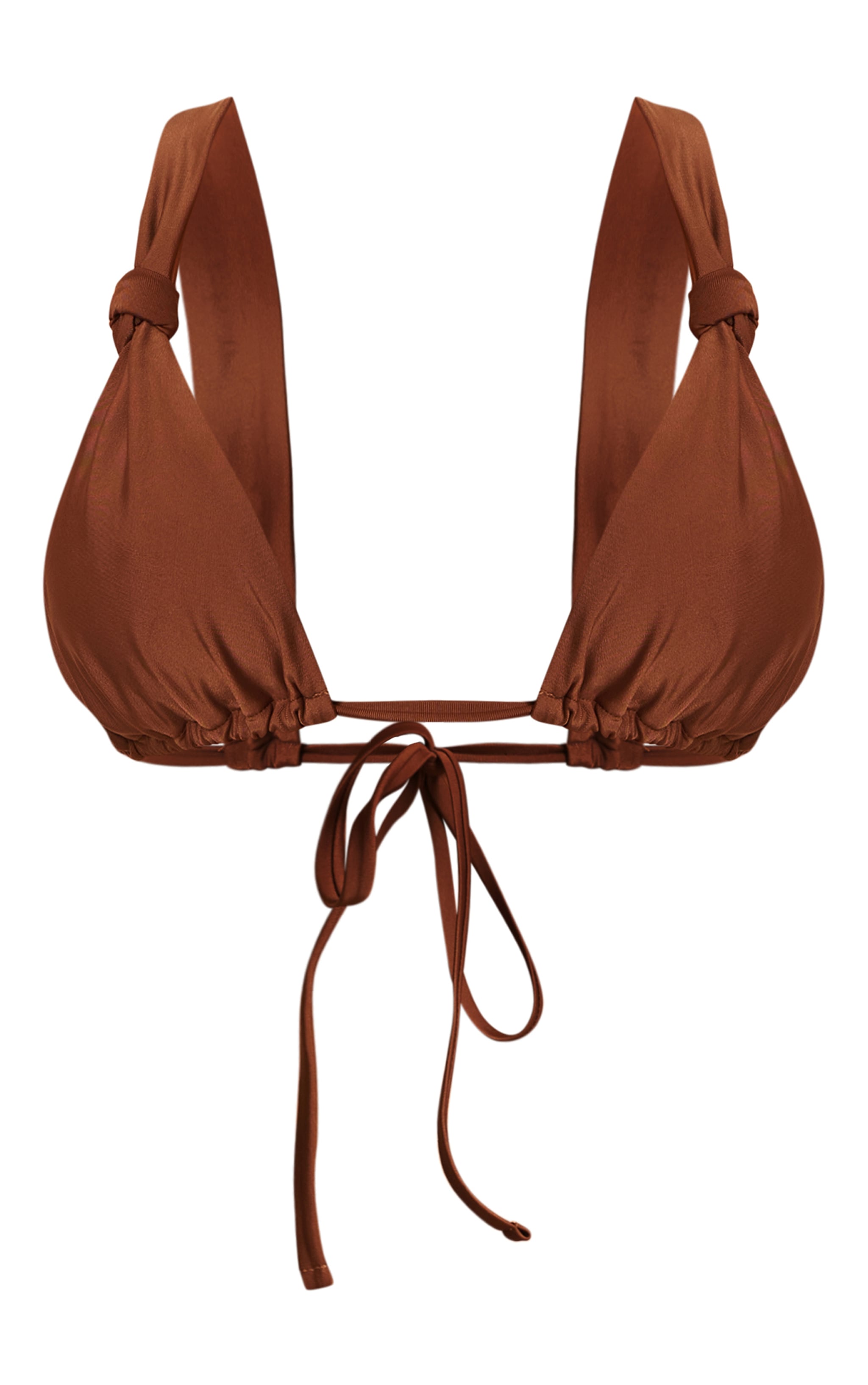 Chocolate Ruched Knot Detail Triangle Bikini Top image 5