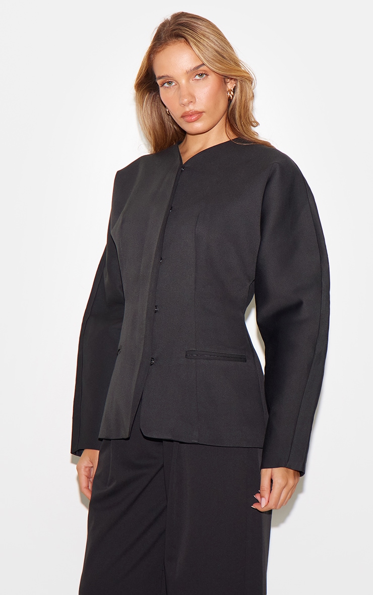 Black Premium Woven Tailored Wide Leg Pleated Pants image 4