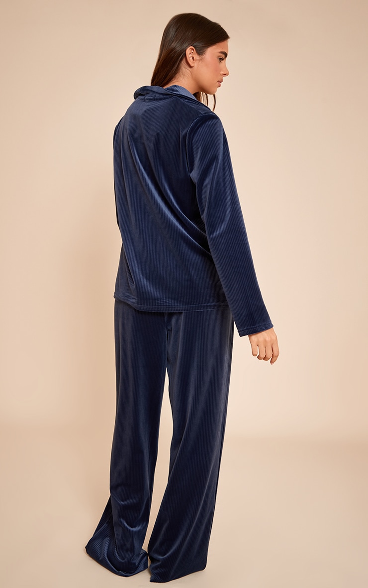 Navy Button Up Fleece Cord Style Pajama Set image 2