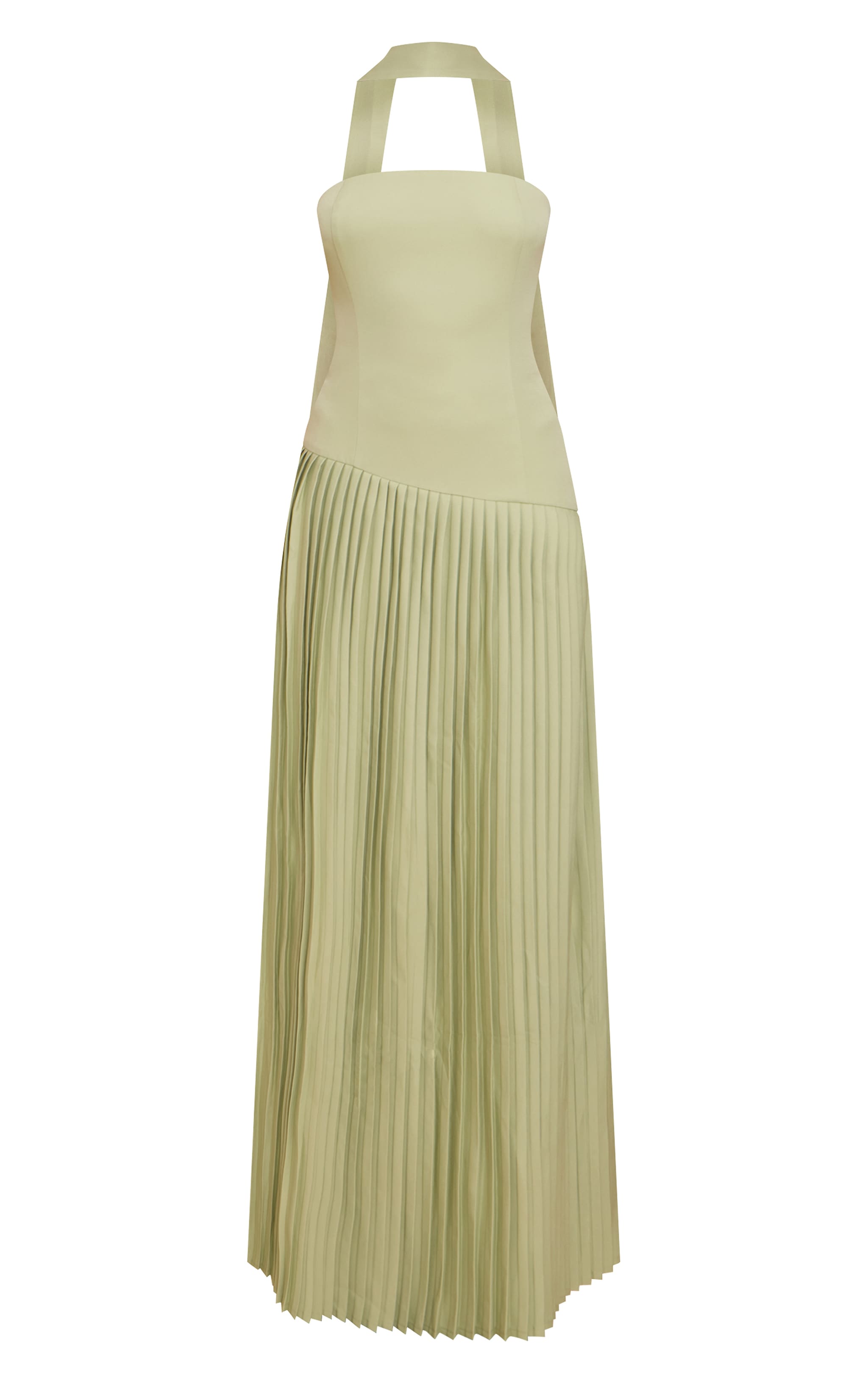 Sage Green Woven Asymmetric Pleated Maxi Dress image 5