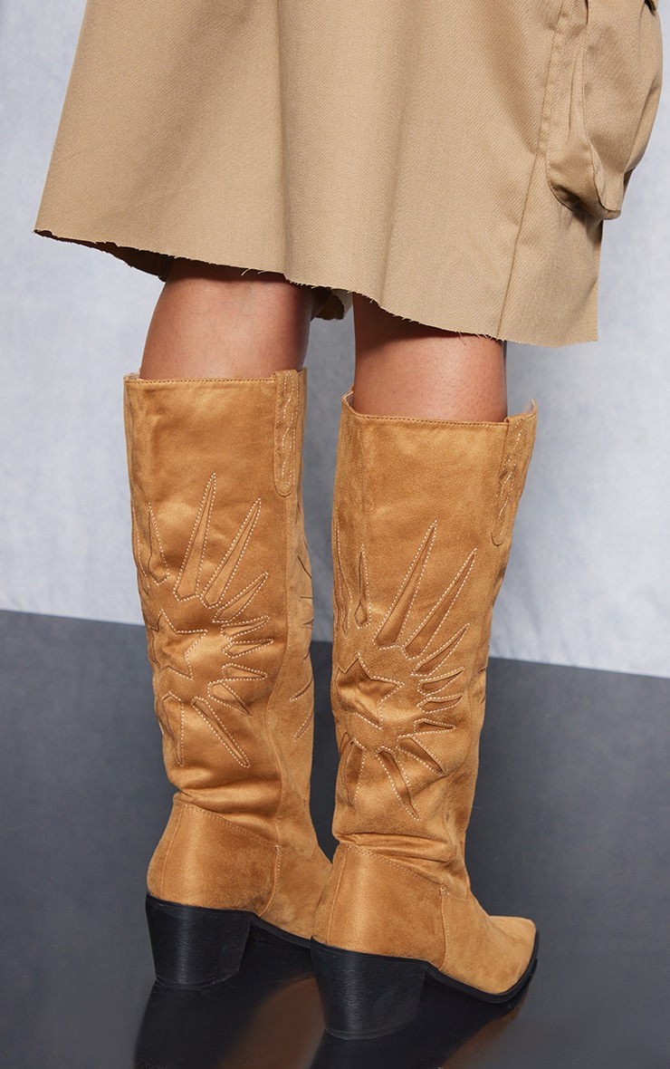  Camel Western Stitch Detail Knee High Boots image 4