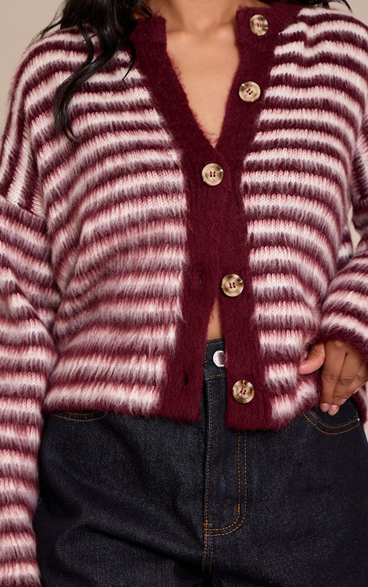 Petite Burgundy Stripe Brushed Knit Cardigan  image 4