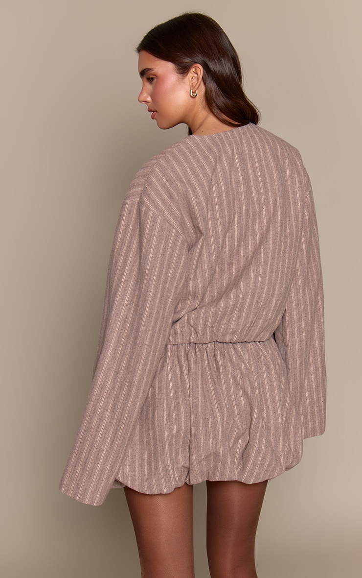 Beige Brushed Pinstripe Puffball Skirt image 3