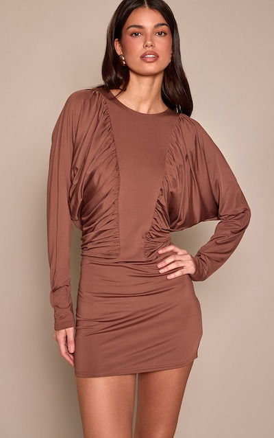 Mauve Soft Touch Long Sleeve Ruched Side Mini Dress
