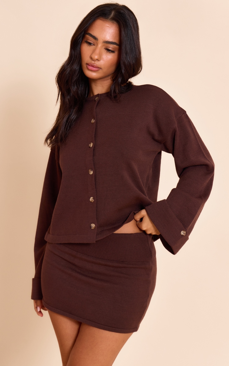 Petite Chocolate Knit Fold Over Waistband Mini Skirt  image 4