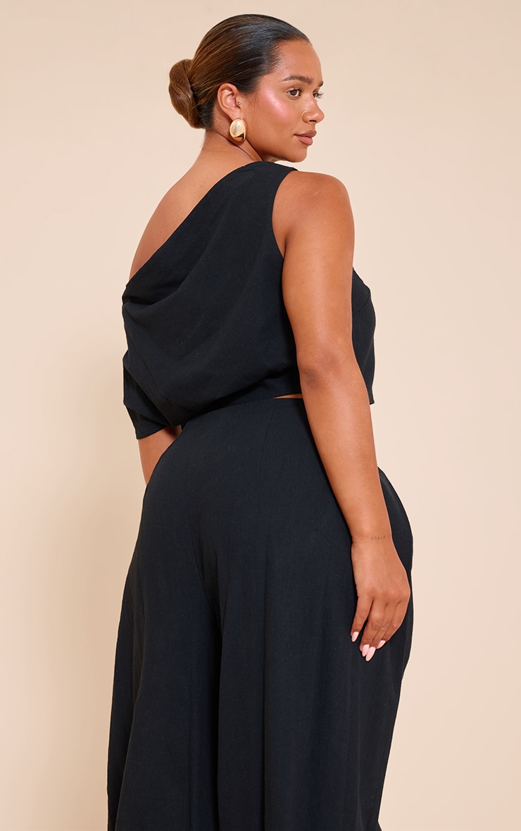 Shape Black Linen Look Asymmetrical Off The Shoulder Top image 2