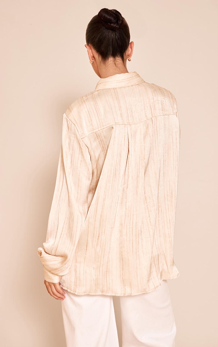 Cream Textured Satin Shoulder Pad Shirt image 2